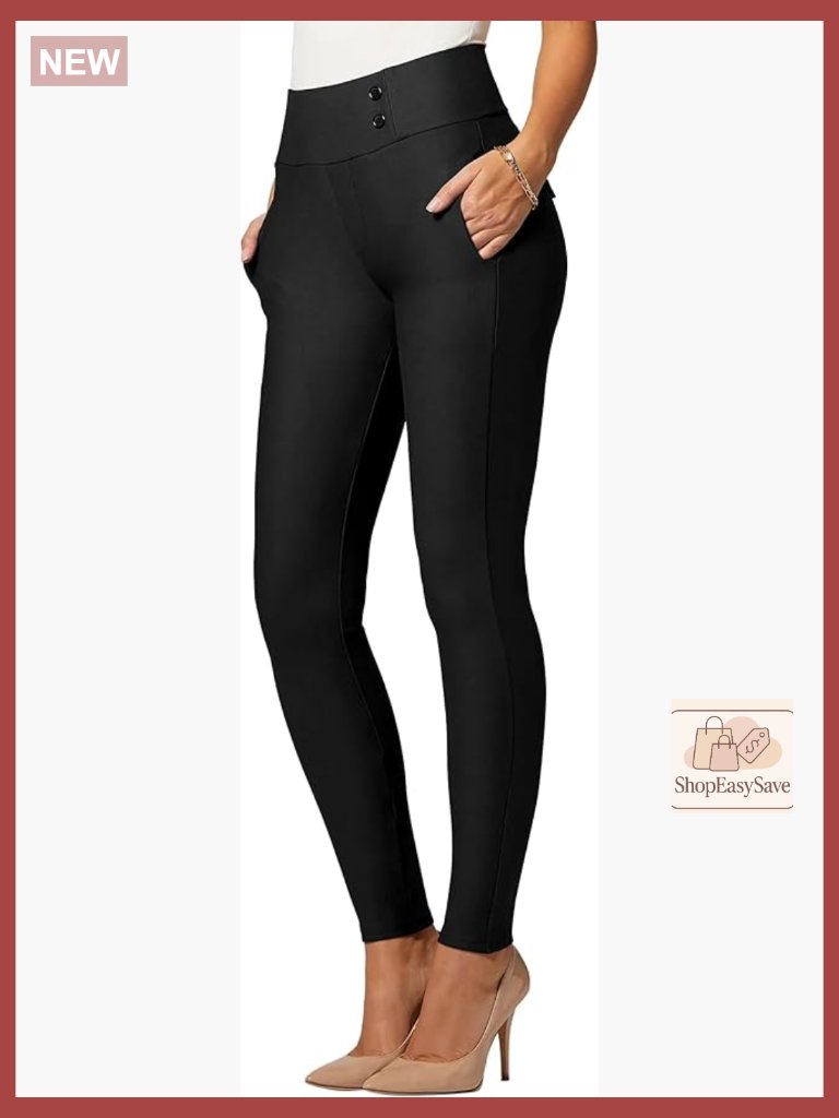 High-Rise Slim Tapered Dress Pants Tummy Control Pull On Pockets Stretch Knit